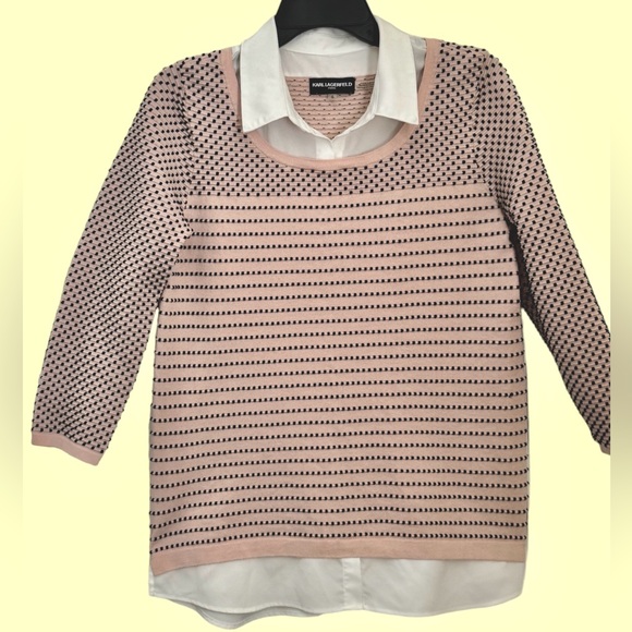 LIKE NEW! KARL LAGERFELD WOMANS TWOFER PULLOVER KNIT SWEATER BEAUTIFUL & CLASSIC - Picture 9 of 13